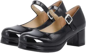 Womens Lolita Shoes Patent Leather Mary Jane Platform Chunky Heeled Pumps