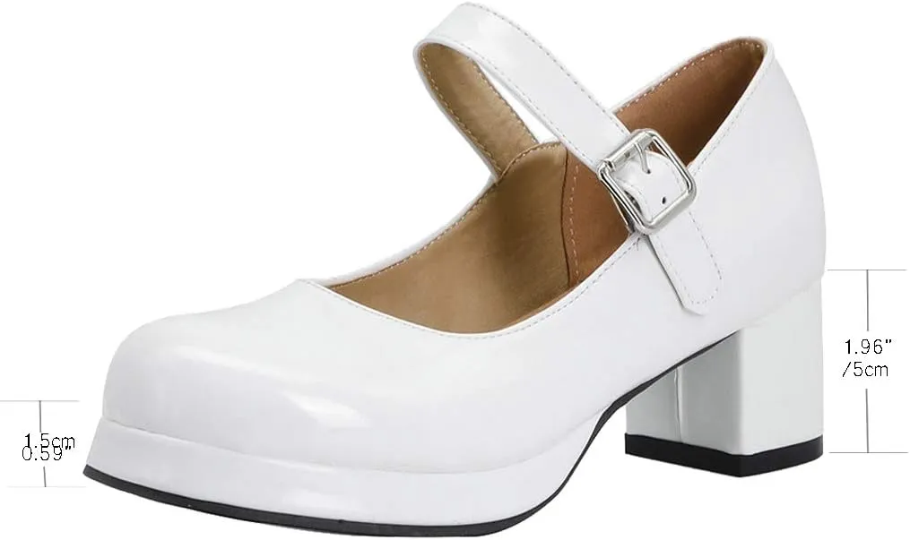 Womens Lolita Shoes Patent Leather Mary Jane Platform Chunky Heeled Pumps