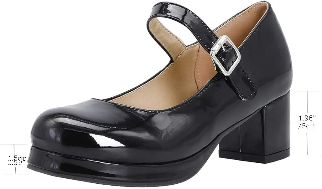 Womens Lolita Shoes Patent Leather Mary Jane Platform Chunky Heeled Pumps