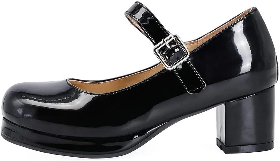 Womens Lolita Shoes Patent Leather Mary Jane Platform Chunky Heeled Pumps