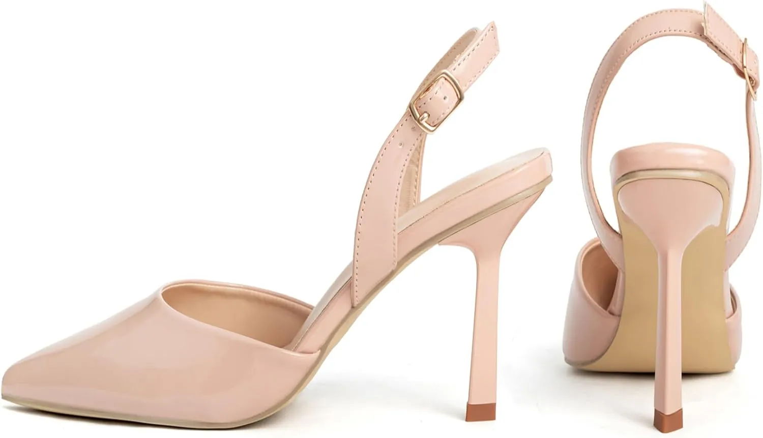 Women's Nude Slingback Kitten Heel Sandals,Closed Pointed Toe Stiletto Pumps,Slip-on Pointy Toe Bride Wedding Dress Shoes
