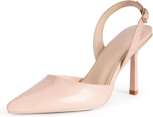 Women's Nude Slingback Kitten Heel Sandals,Closed Pointed Toe Stiletto Pumps,Slip-on Pointy Toe Bride Wedding Dress Shoes