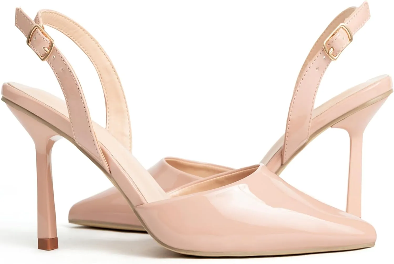 Women's Nude Slingback Kitten Heel Sandals,Closed Pointed Toe Stiletto Pumps,Slip-on Pointy Toe Bride Wedding Dress Shoes