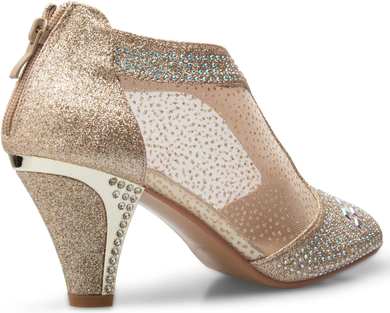 Women's Open Toe Glitter Shimmer T-Strap Cage Low Heels Wedge Sandal