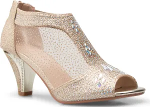 Women's Open Toe Glitter Shimmer T-Strap Cage Low Heels Wedge Sandal