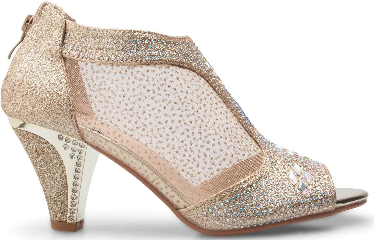 Women's Open Toe Glitter Shimmer T-Strap Cage Low Heels Wedge Sandal