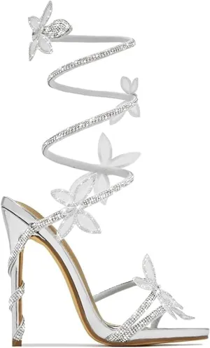 Women's Open Toe High Heel Rhinestone Lace Up Sandals