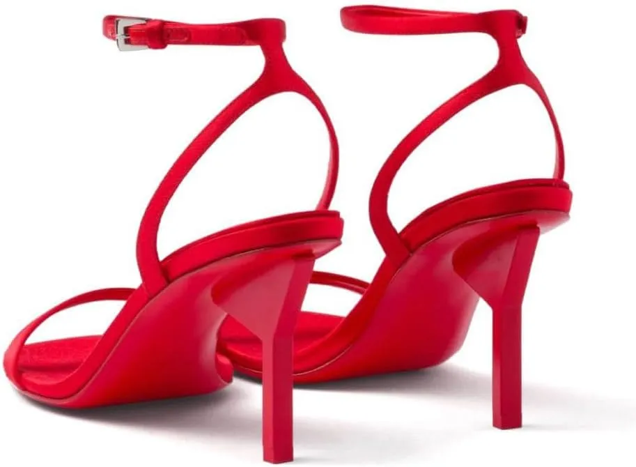 Women's Open Toe High Heel Sandals Slingback Strappy Heels Satin Stiletto Pumps Sexy Dress Shoes for Party Wedding Prom