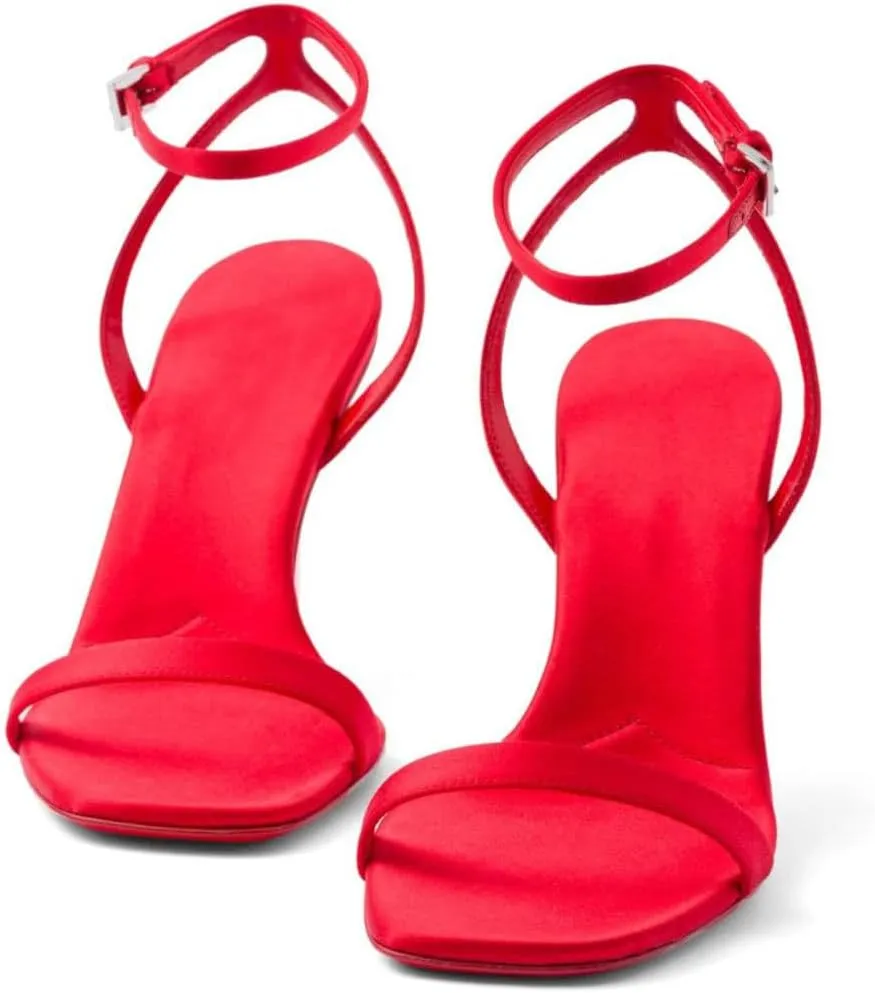 Women's Open Toe High Heel Sandals Slingback Strappy Heels Satin Stiletto Pumps Sexy Dress Shoes for Party Wedding Prom