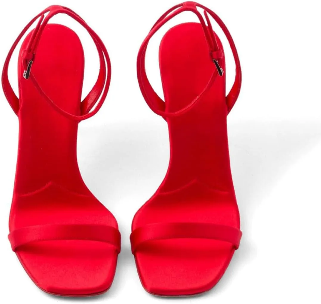 Women's Open Toe High Heel Sandals Slingback Strappy Heels Satin Stiletto Pumps Sexy Dress Shoes for Party Wedding Prom
