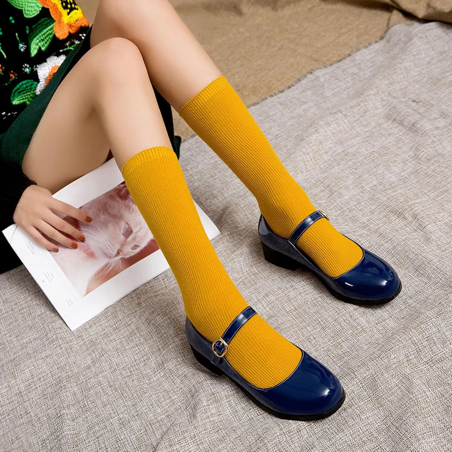 Womens Patent Mary Jane Flats Closed Toe Comfortable Shoes