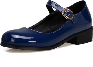 Womens Patent Mary Jane Flats Closed Toe Comfortable Shoes
