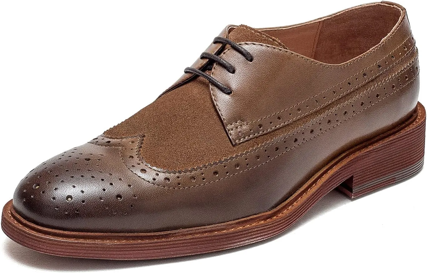 Women's Perforated Classic Lace-up Oxfords Brogue Wingtip Round Toe Derby Saddle Leather Shoes for Women Girls Lady Wife