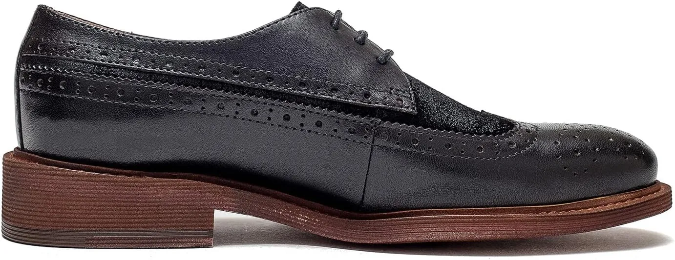 Women's Perforated Classic Lace-up Oxfords Brogue Wingtip Round Toe Derby Saddle Leather Shoes for Women Girls Lady Wife