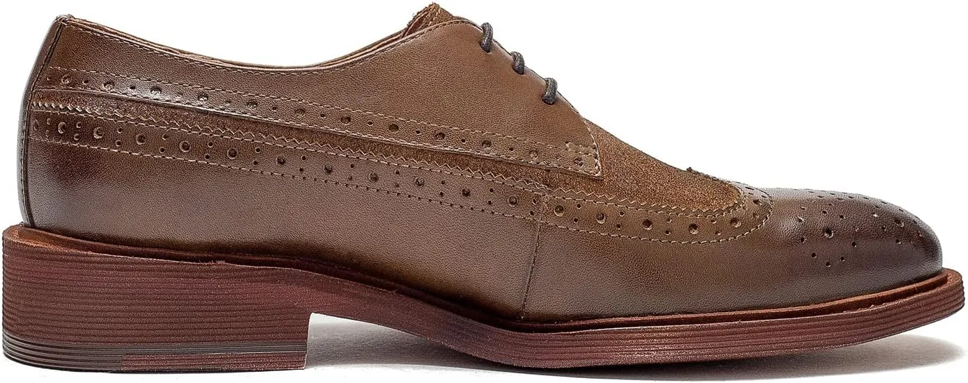 Women's Perforated Classic Lace-up Oxfords Brogue Wingtip Round Toe Derby Saddle Leather Shoes for Women Girls Lady Wife