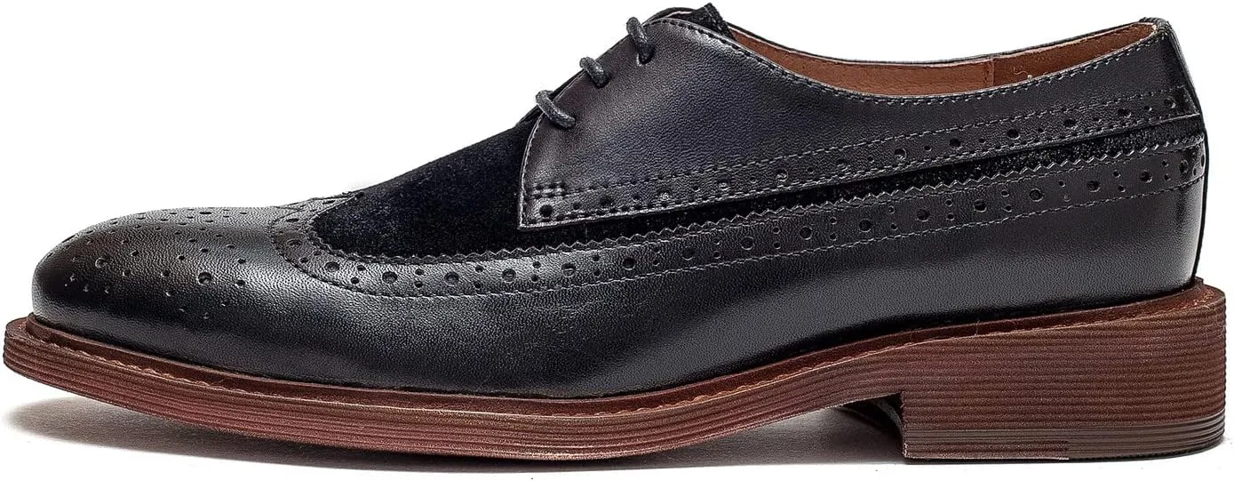 Women's Perforated Classic Lace-up Oxfords Brogue Wingtip Round Toe Derby Saddle Leather Shoes for Women Girls Lady Wife