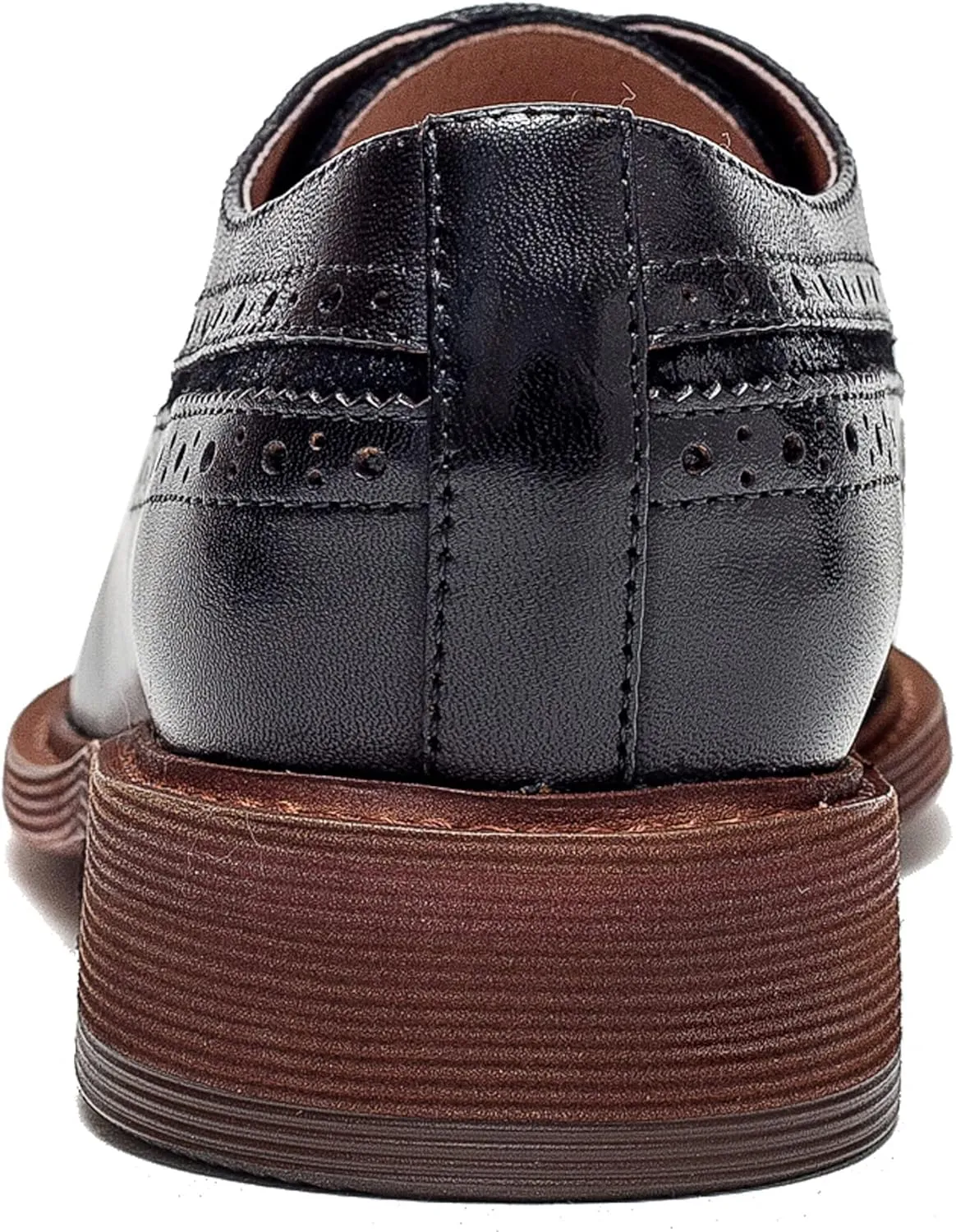 Women's Perforated Classic Lace-up Oxfords Brogue Wingtip Round Toe Derby Saddle Leather Shoes for Women Girls Lady Wife