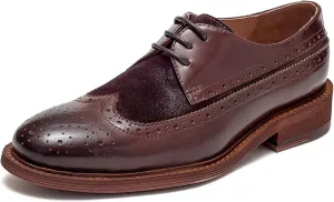 Women's Perforated Classic Lace-up Oxfords Brogue Wingtip Round Toe Derby Saddle Leather Shoes for Women Girls Lady Wife