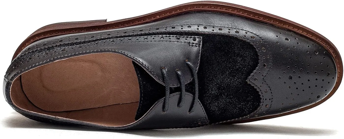 Women's Perforated Classic Lace-up Oxfords Brogue Wingtip Round Toe Derby Saddle Leather Shoes for Women Girls Lady Wife