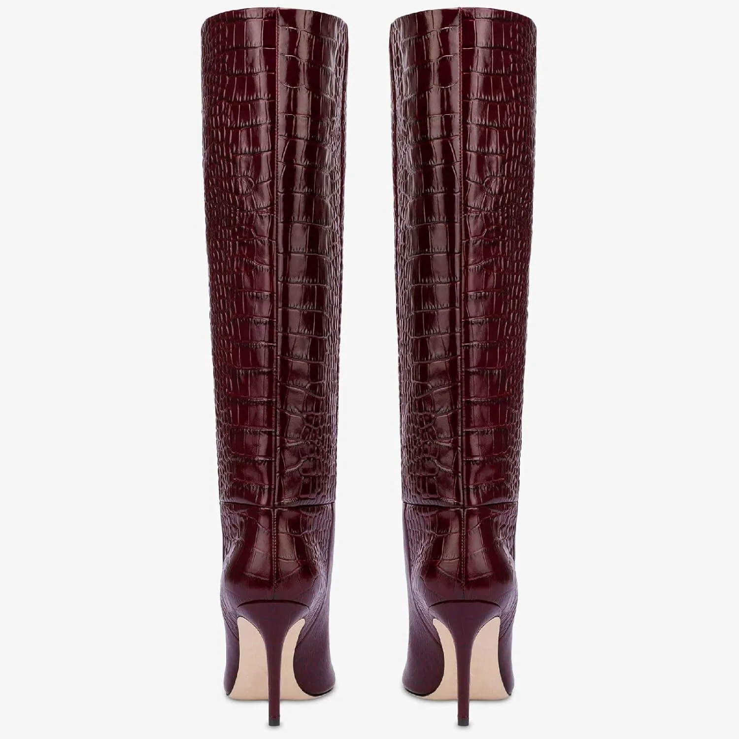 Women's Pointed Toe High Stiletto Heel Knee High Boots 3.94Inch/10cm Fashion Crocodile Calf Width Pull On High Heel Tall Boots Fall Winter Dressy Long Boots for Women
