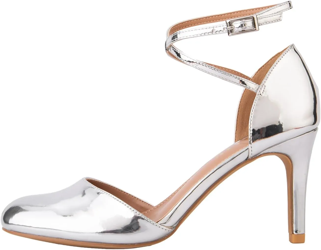 Women's Pumps Round Toe Ankle Strap Stiletto Heels Wedding Party Dressy Shoes