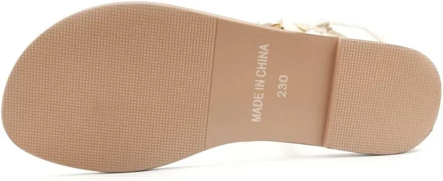 Women's Rhinestone Flat Sandals, Women Flip Flops with Clip Toe RingBeadeed Rhinestone Crystal Jeweled Sandal Shoes for Summer Beach Oceanside Holiday Outdoor