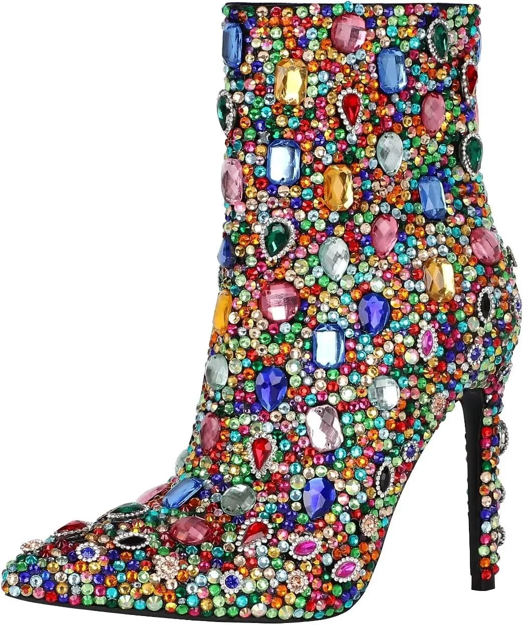 Women's Rhinestone High Heel Boots，Glitter Side Zipper Ankle Boots Sparkly Cowgirl Pointed Toe Stiletto Heel Party Prom Boots