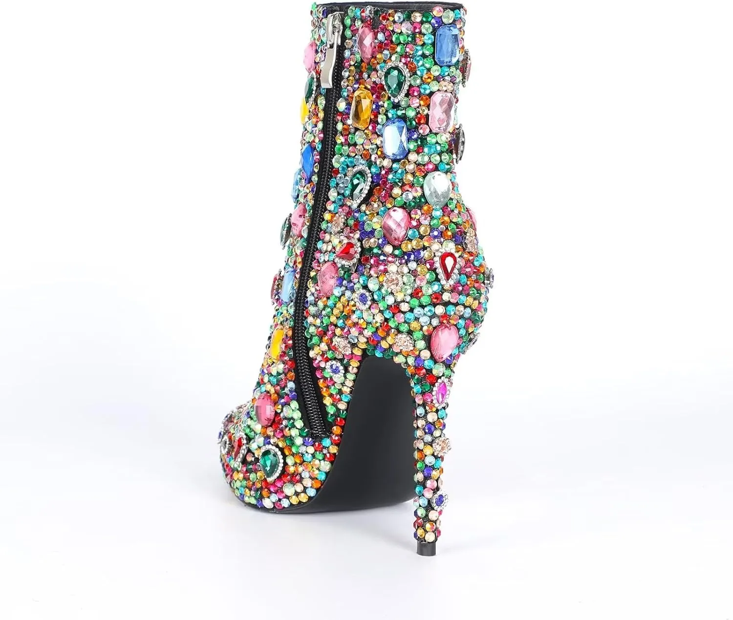 Women's Rhinestone High Heel Boots，Glitter Side Zipper Ankle Boots Sparkly Cowgirl Pointed Toe Stiletto Heel Party Prom Boots