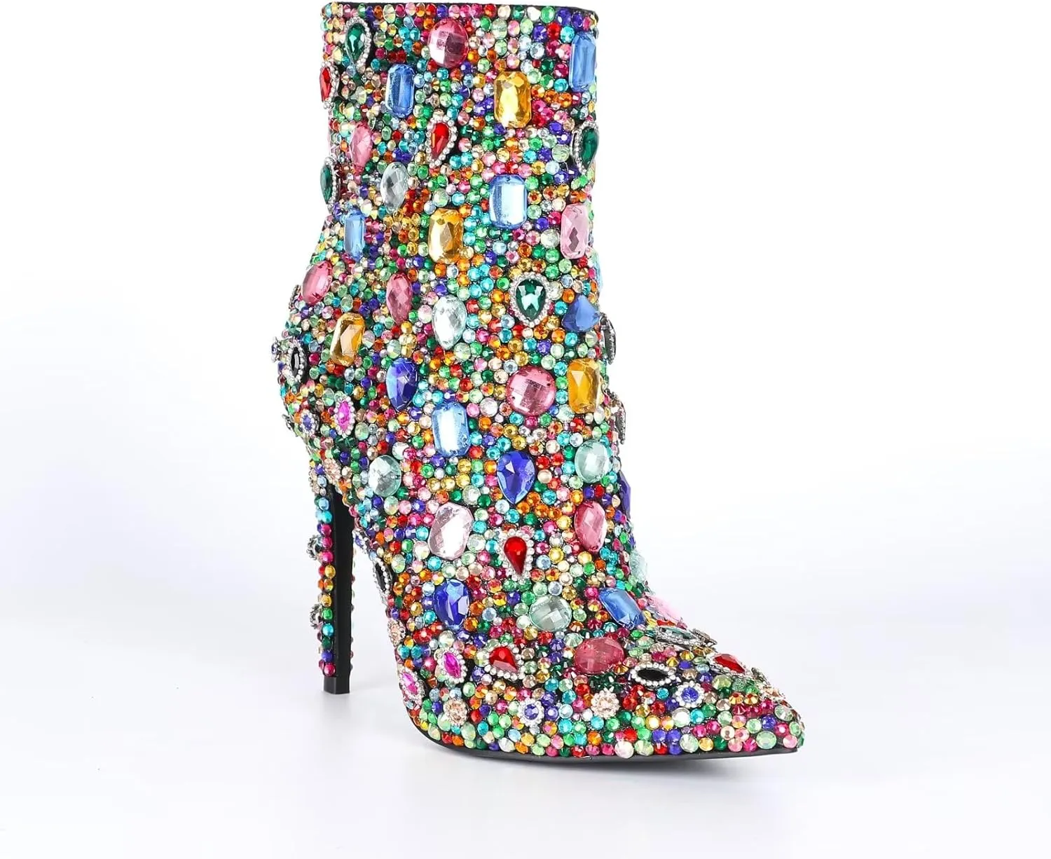 Women's Rhinestone High Heel Boots，Glitter Side Zipper Ankle Boots Sparkly Cowgirl Pointed Toe Stiletto Heel Party Prom Boots