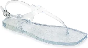 Womens Sandals Jelly Shoes Thong Flip Flops Flat for Ladies Black Slides Size 11 T-Strap Jellies Slippers with Adjustable Strap Buckle Summer Beach Dressy