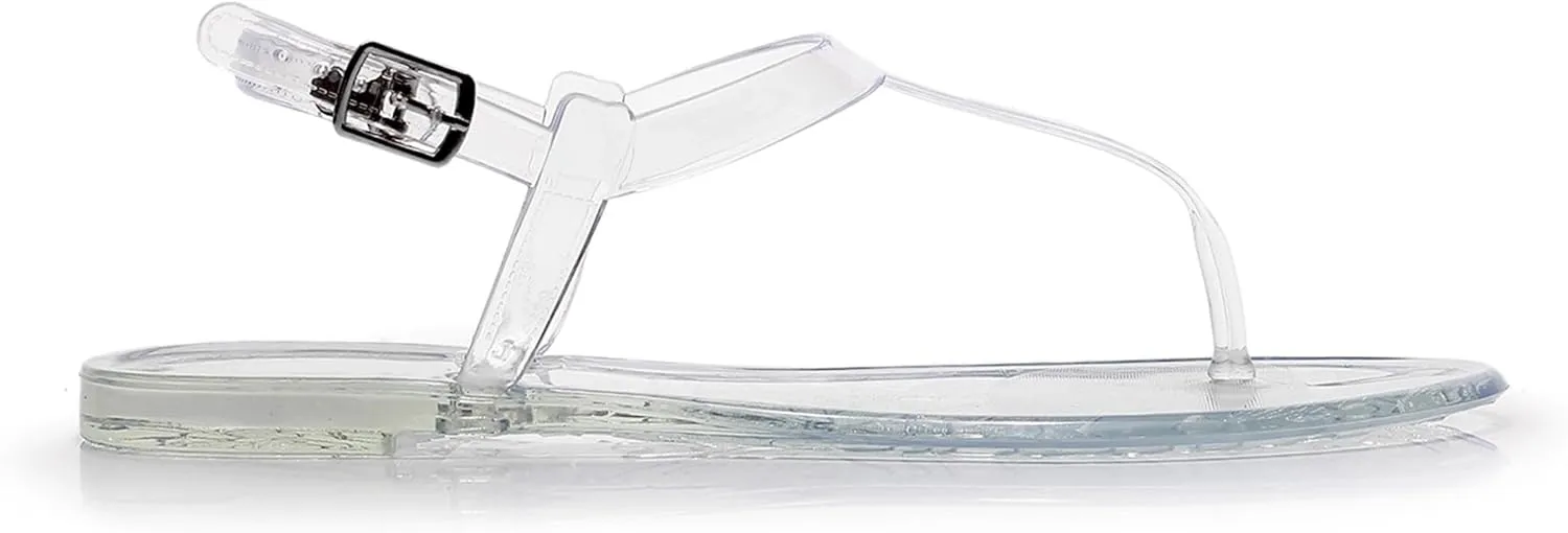 Womens Sandals Jelly Shoes Thong Flip Flops Flat for Ladies Black Slides Size 11 T-Strap Jellies Slippers with Adjustable Strap Buckle Summer Beach Dressy