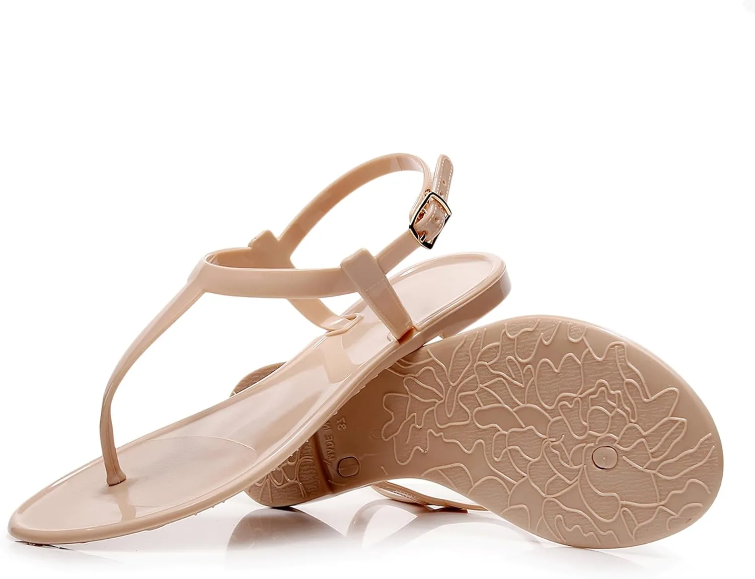 Womens Sandals Jelly Shoes Thong Flip Flops Flat for Ladies Black Slides Size 11 T-Strap Jellies Slippers with Adjustable Strap Buckle Summer Beach Dressy
