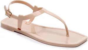 Womens Sandals Jelly Shoes Thong Flip Flops Flat for Ladies Black Slides Size 11 T-Strap Jellies Slippers with Adjustable Strap Buckle Summer Beach Dressy