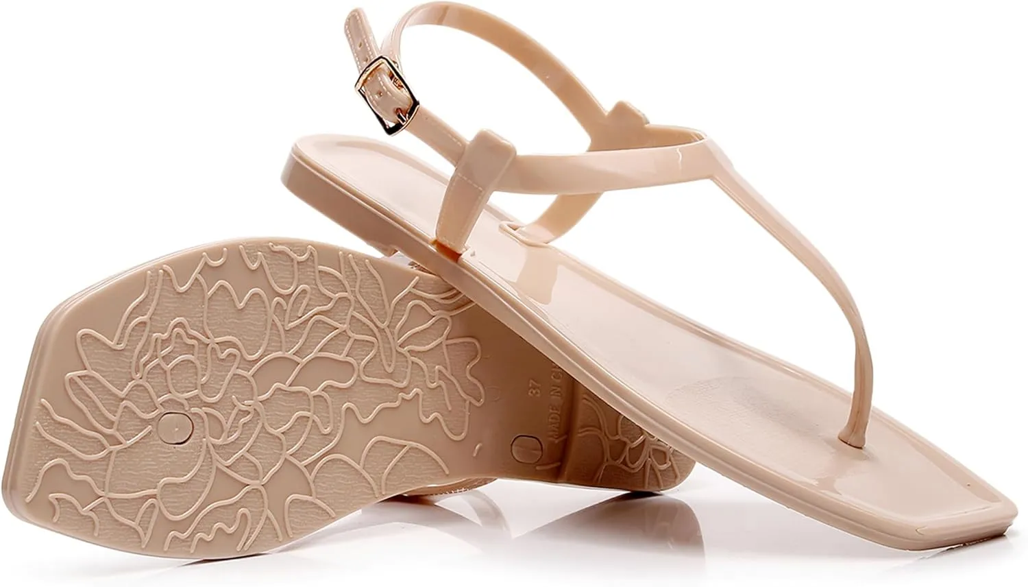 Womens Sandals Jelly Shoes Thong Flip Flops Flat for Ladies Black Slides Size 11 T-Strap Jellies Slippers with Adjustable Strap Buckle Summer Beach Dressy