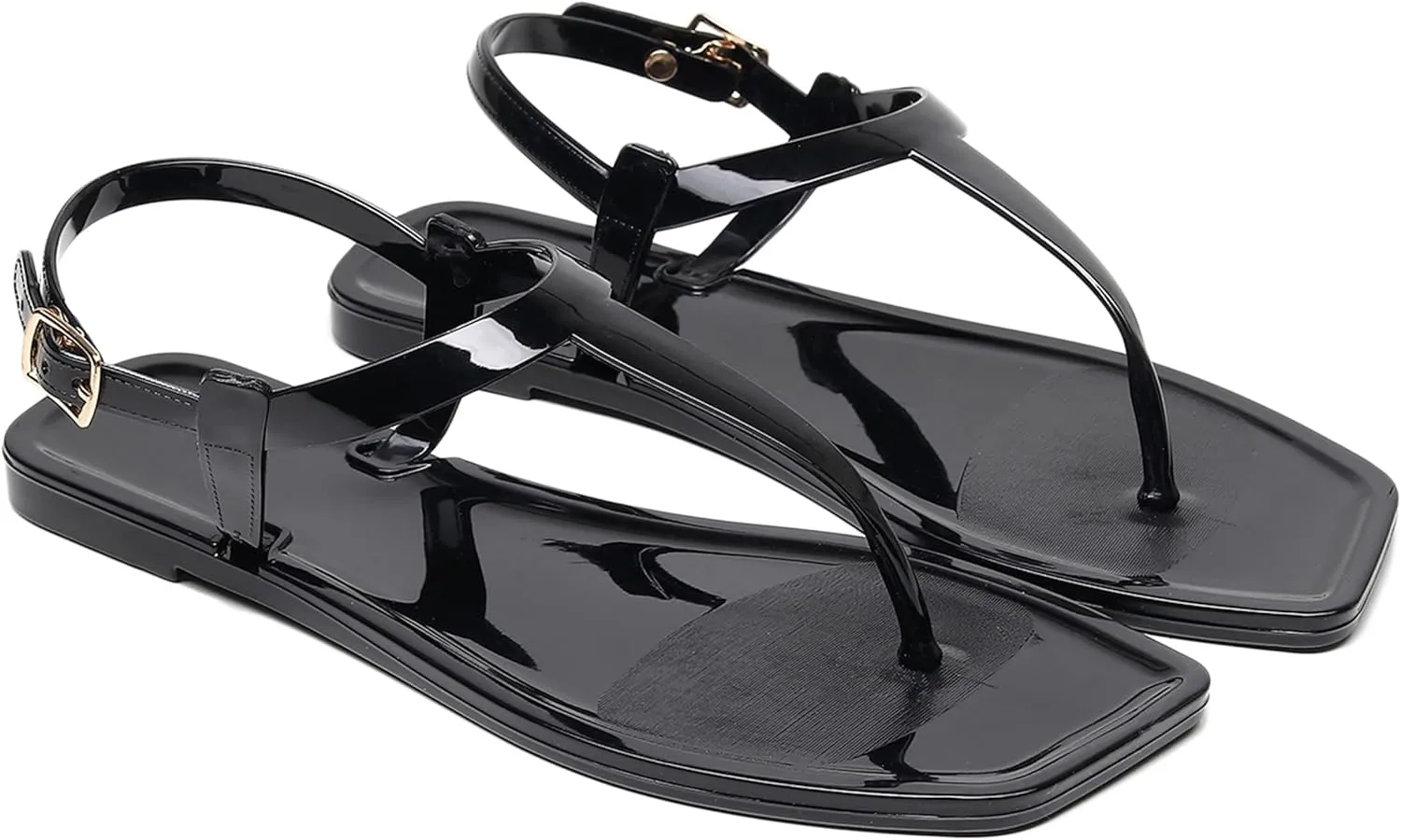 Womens Sandals Jelly Shoes Thong Flip Flops Flat for Ladies Black Slides Size 11 T-Strap Jellies Slippers with Adjustable Strap Buckle Summer Beach Dressy