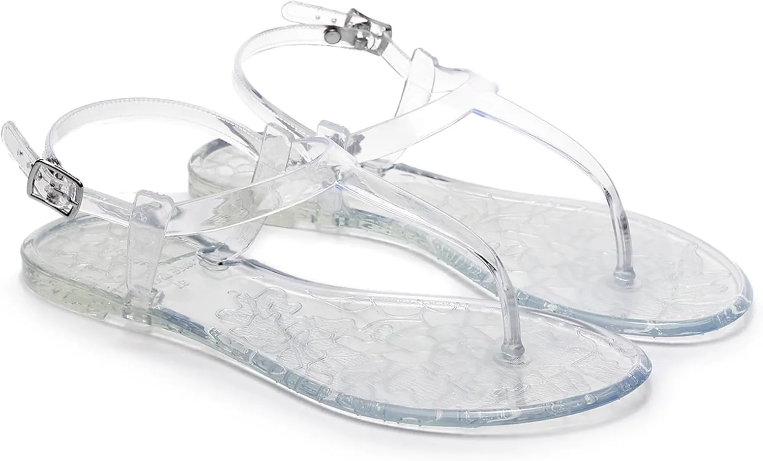 Womens Sandals Jelly Shoes Thong Flip Flops Flat for Ladies Black Slides Size 11 T-Strap Jellies Slippers with Adjustable Strap Buckle Summer Beach Dressy