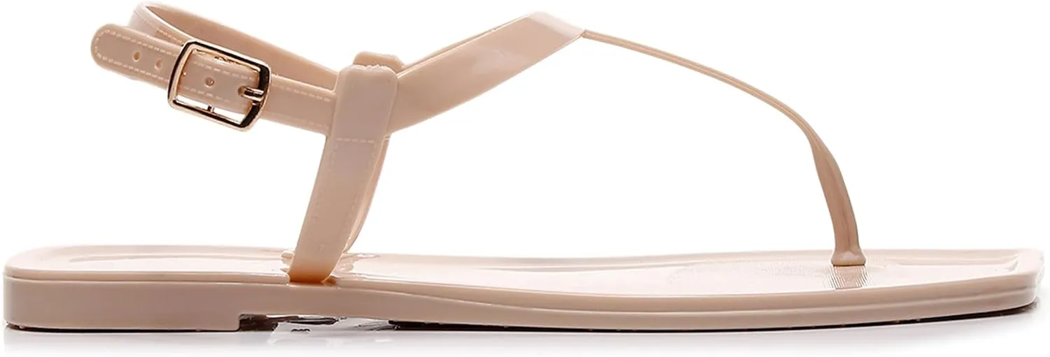Womens Sandals Jelly Shoes Thong Flip Flops Flat for Ladies Black Slides Size 11 T-Strap Jellies Slippers with Adjustable Strap Buckle Summer Beach Dressy