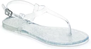 Womens Sandals Jelly Shoes Thong Flip Flops Flat for Ladies Black Slides Size 11 T-Strap Jellies Slippers with Adjustable Strap Buckle Summer Beach Dressy