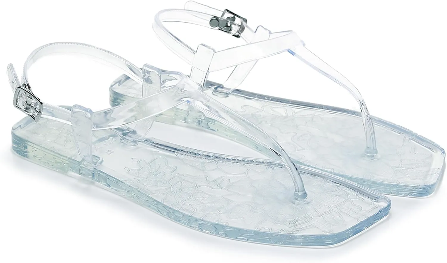Womens Sandals Jelly Shoes Thong Flip Flops Flat for Ladies Black Slides Size 11 T-Strap Jellies Slippers with Adjustable Strap Buckle Summer Beach Dressy