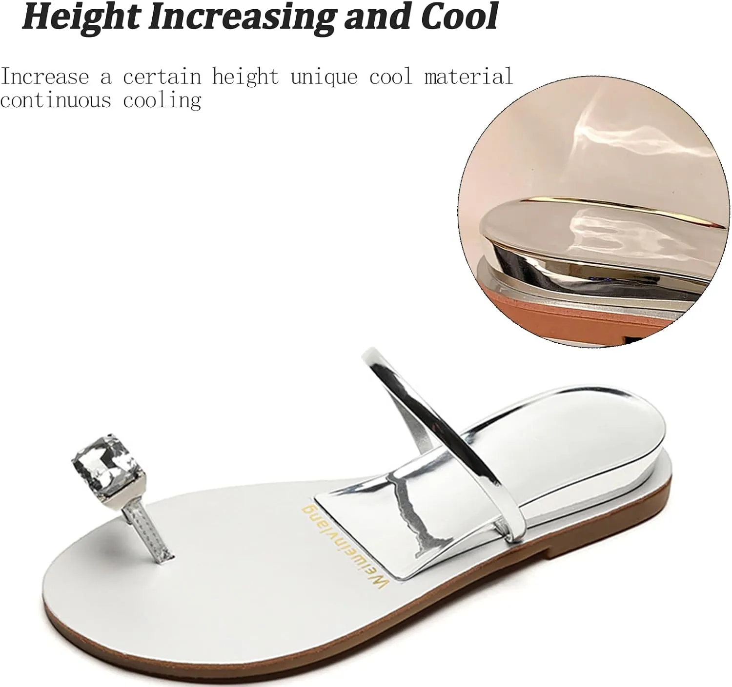 Womens Silver Rhinestone Beach Wedding Summer Jeweled Sandals Slip on Toe Ring Loop Bling Jelly Flat Gladiator Sandals Dress Dressy Wedges Bohemia Flip Flops Thong Sandal