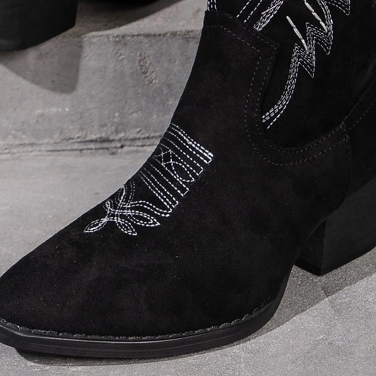 Women's Solid Color Suede Embroidered Side Zipper High Heeled Boots With Sloping Heels, Versatile Trendy, Cowboy Boot