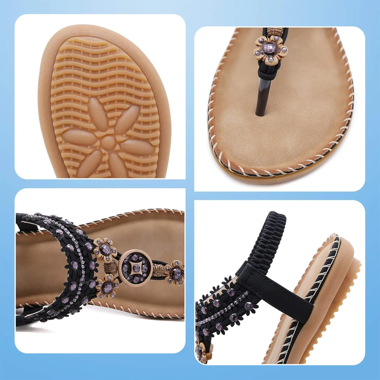 Women's Wedding Sandals Crystal with Rhinestone Beaded Bohemian Dress Flip-flop Gladiator Shoes Plus-size
