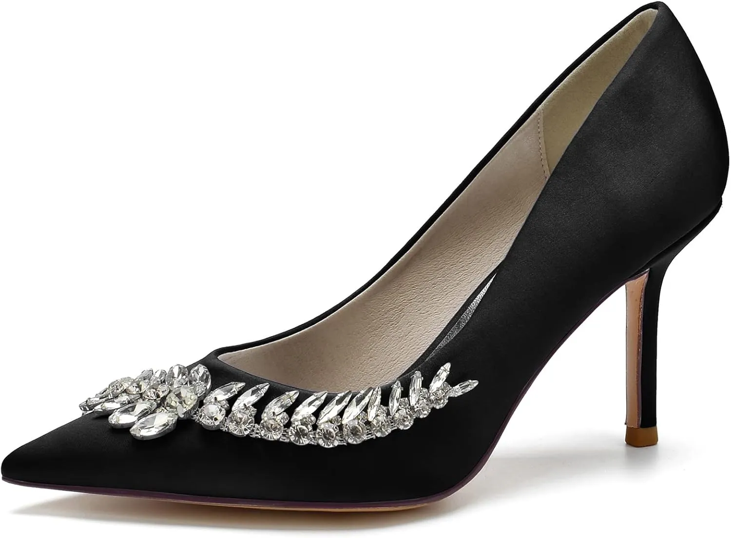 Women's Wedding Shoes Closed Toe High Heels Crystal Satin Court Shoes for Party & Evening