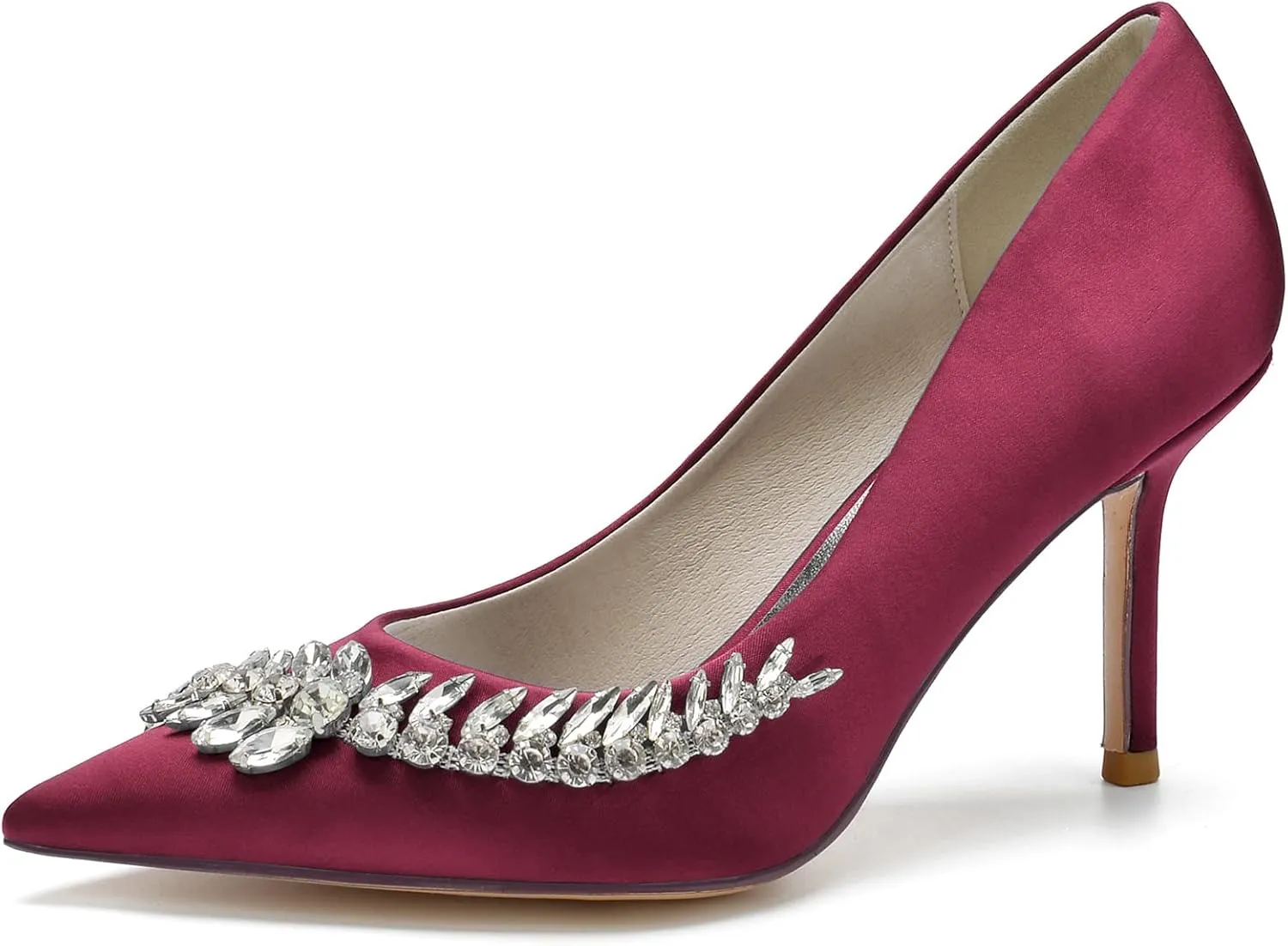 Women's Wedding Shoes Closed Toe High Heels Crystal Satin Court Shoes for Party & Evening