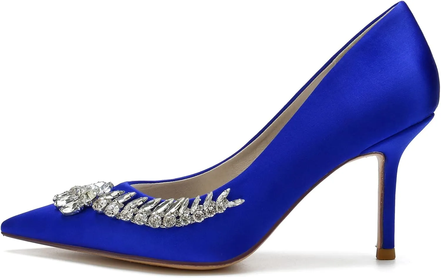 Women's Wedding Shoes Closed Toe High Heels Crystal Satin Court Shoes for Party & Evening