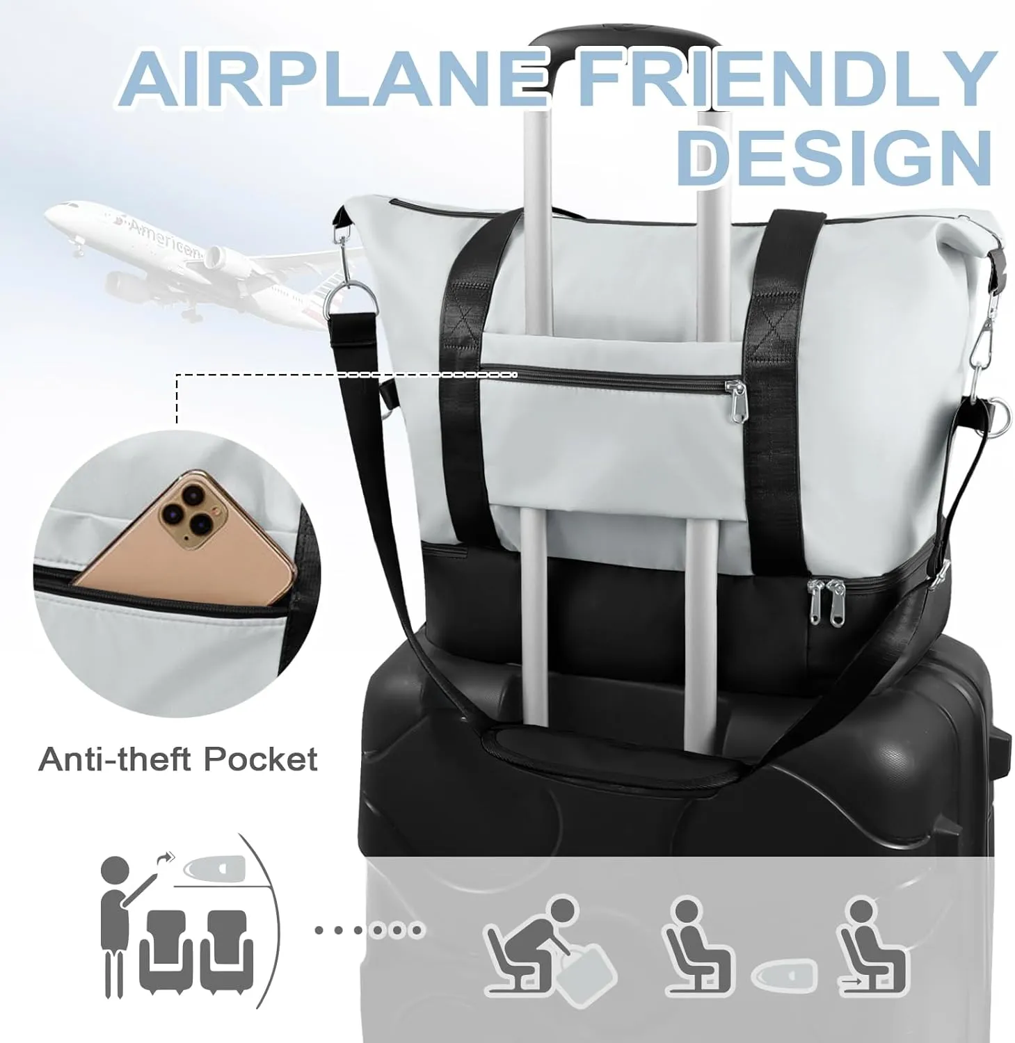 WOOMADA Weekender Bag for Women, Travel Duffel Bags with Shoe Compartment & Wet Pocket, Personal Item Bag for Airlines