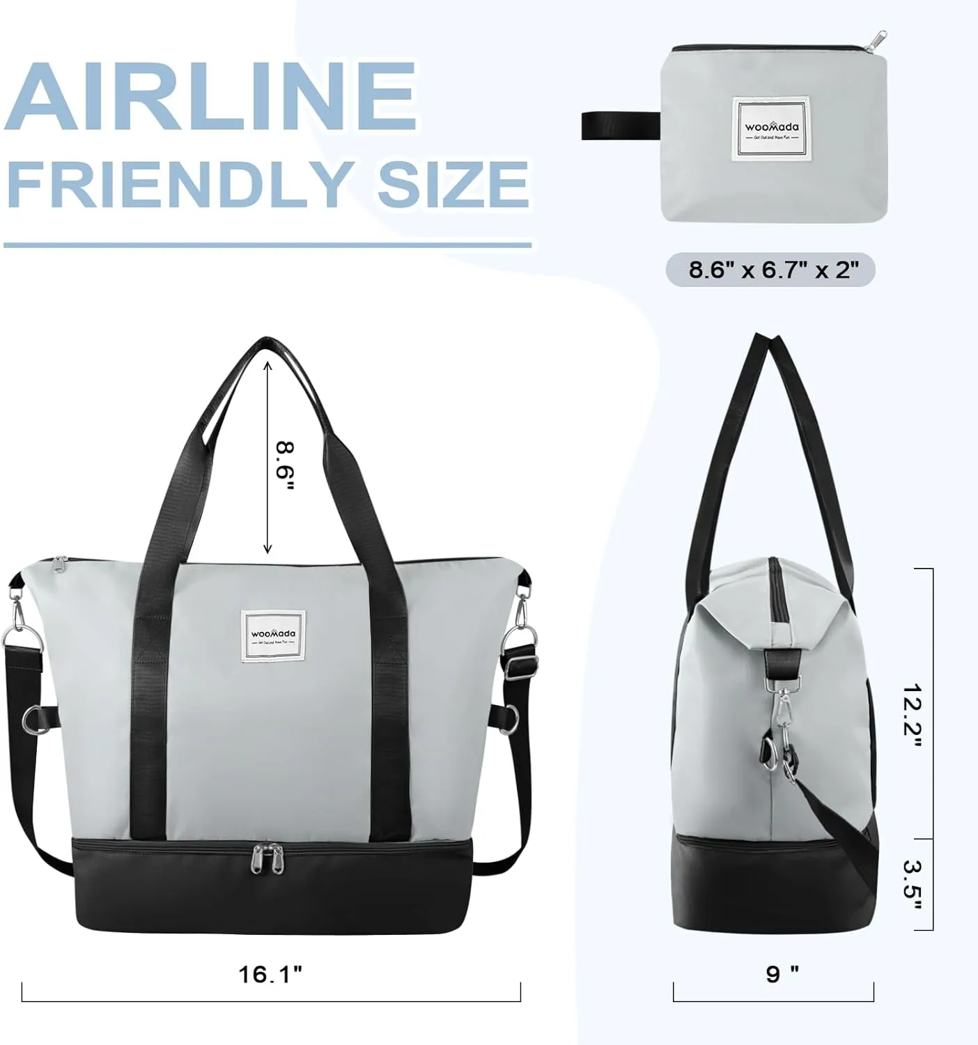 WOOMADA Weekender Bag for Women, Travel Duffel Bags with Shoe Compartment & Wet Pocket, Personal Item Bag for Airlines