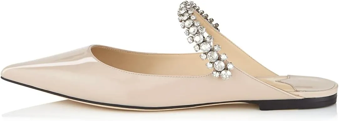 XINIUNIU Women Heeled Mules Patent Leather Strapped Mules Pointed Toe Slip On Sandals for Women Rhinestones Bridal Dress Shoes