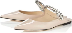 XINIUNIU Women Heeled Mules Patent Leather Strapped Mules Pointed Toe Slip On Sandals for Women Rhinestones Bridal Dress Shoes