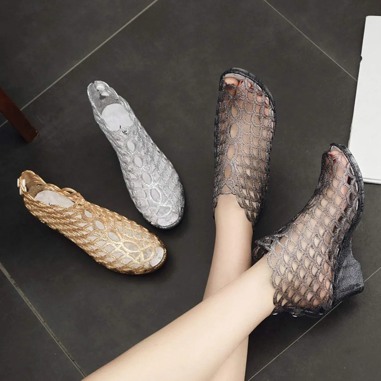 xsby Summer Style Summer Shoes Women Wedges Sandals High Heels Women Summer Shoes Glass Slipper Jelly Shoe